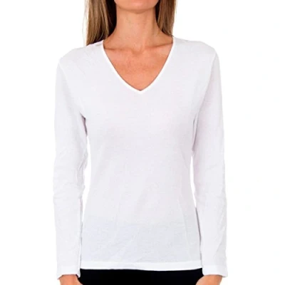 Obrázek Playtex Damen Thermo Shirt mit V Ausschnitt 100 % Baumwolle lange Ärmel Natur x1 Shirt, Weiss, S