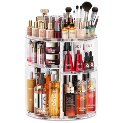 Obrázek Auxmir Kosmetický organizér na make up, otočný o 360, líčení pro Dresser toaletní stolek Skincare úložný systém, průhledný