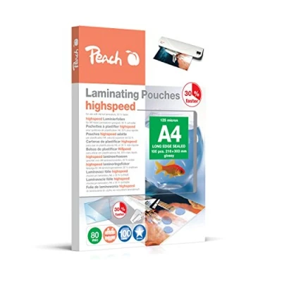 Obrázek Peach laminovací fólie A4 80 mic 100 kapes lesklé HighSpeed použitelné pro přístroje A3 od všech značkových výrobců PP580 22