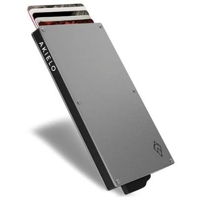 Obrázek AKIELO Pouzdro na karty s RFID ochranou a dárkovou krabičkou minimalistická pánská peněženka kompaktní bezkontaktní ochrana kreditní (kolekce Alpha ), 05. Stříbrné vydání,
