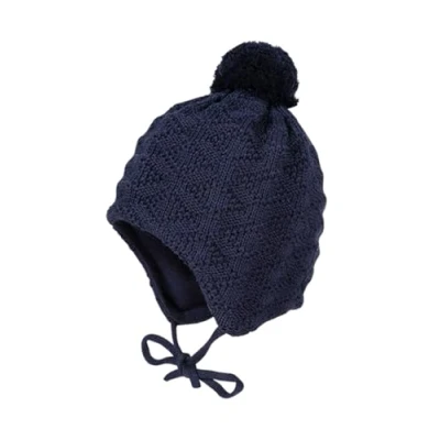 Obrázek maximo Unisex Baby se strukturou a pompon vázací páska čepice, Modrá (tmavě námořnická 11), 47