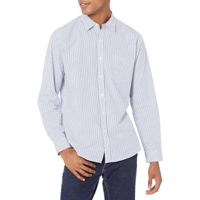 Obrázek Amazon Essentials Herren Lässiges langärmeliges Popeline Hemd Normale Passform, Blau Weiß Vertikale Streifen, XXL