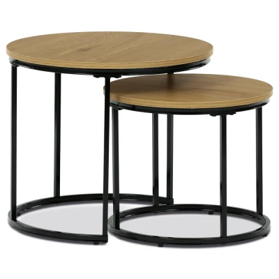Obrázek Set 2 ks stolků, MDF deska, dekor divoký dub, kovová podnož, černý lak CT G1145 OAK
