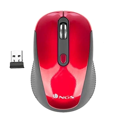 Obrázek NGS Haze Kabellose Optische Maus, 2.4GHz, USB Maus für Computer oder Laptop mit 3 Tasten und Metallic Scroll, 800/1600dpi (Rot)