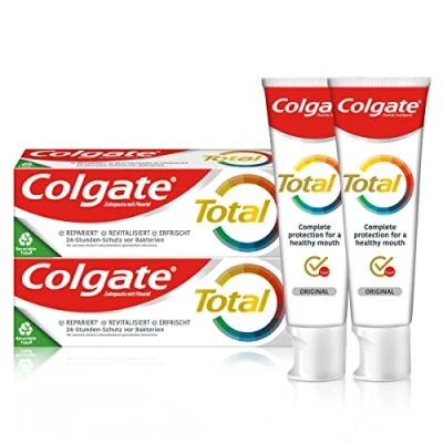Obrázek Colgate Zubní pasta Total Original 2 x 75 ml čištění zubů pro zdravá ústa a 12hodinová proaktivní ochrana zubů* čistí zuby, dásně, tváře jazyk