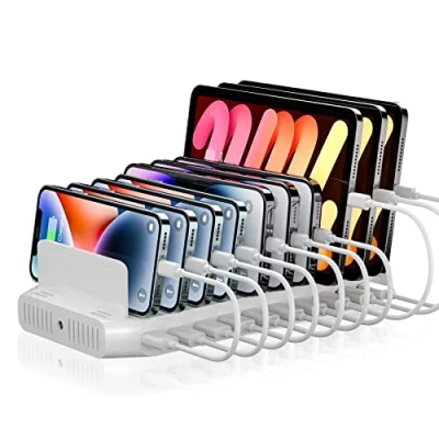 Obrázek Alxum 60W USB nabíjecí stanice pro více přístrojů, 10 portů 5 V/2,4 a mobilní telefon, vícenásobná s nastavitelnými přepážkami multiportovou
