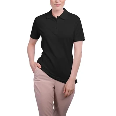 Obrázek HRM dámské luxusní polotriko I Premium polotričko ze 100% bavlny Basic Polohkošile do 60 C stálobarevná Kvalitní &amp; udržitelné horní díly, černá (Black 01 black)