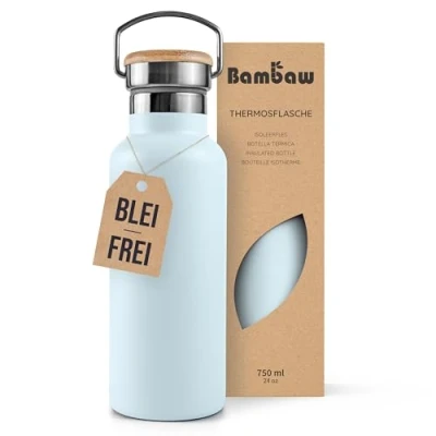 Obrázek Bambaw Thermosflasche 750ml, Trinkflasche Blau, Edelstahl Trinkflasche, Auslaufsichere Wasserflasche, Outdoor Eisblau