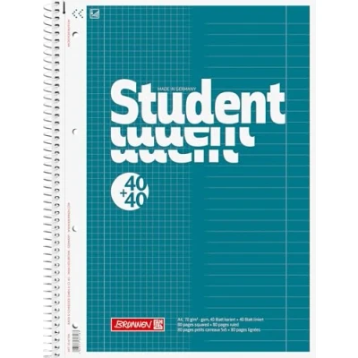 Obrázek Brunnen 1067974 Poznámkový blok / školní Student Duo (A4 linkovaný (linkování 27, linkování 28) 70 g/m² 40 listů linkované, čtverečkované)