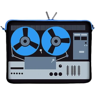 Obrázek Digittrade LS131 13 DeeJay Designer Notebook Sleeve 13. 3 palců (33. 8 cm) Neopren Laptop Taška až 14 Ochranné pouzdro Kazetový rekordér Retro modrá černá