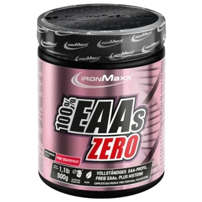 Obrázek IronMaxx 100% EAAs Zero růžový grapefruit 500 g dóza EAA prášek, veganský a bez cukru se všemi 8 esenciálními aminokyselinami ovocná chuť, konzervačních látek