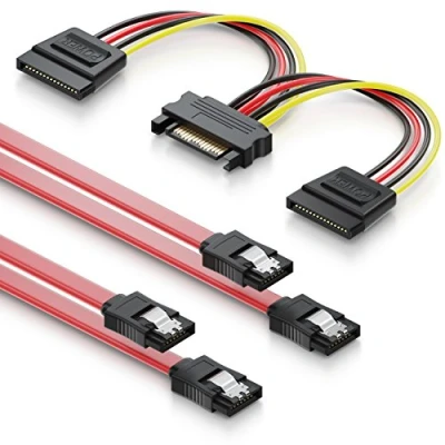 Obrázek deleyCON SATA 3 sada kabelů 2x III kabel se zástrčkou rovný + Y napájecí adaptér SSD HDD pevný disk