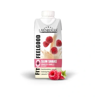 Obrázek Layenberger Fit+Feelgood Slim Shake připravená k okamžitému použití, náhražka jídla pití na 8 porcí po 208 kcal (8 x 330 ml) malinová vanilka
