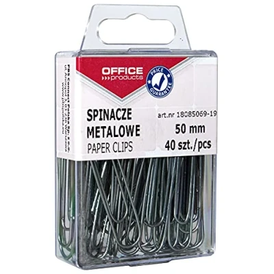 Obrázek OFFICE PRODUCTS 18085069 19 kovové svorky hladké v krabici, 40 kusů, 50 mm, stříbrné