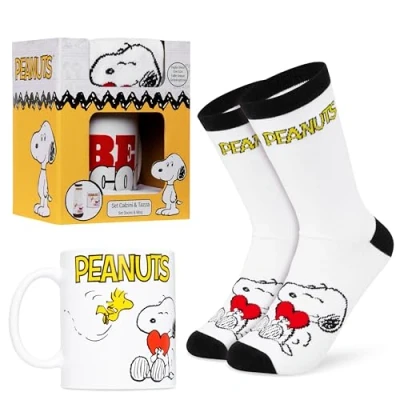 Obrázek Peanuts Snoopy dárková sada šálků, hebké dámské ponožky a keramický hrnek, dárky pro ženy &amp; teenagery