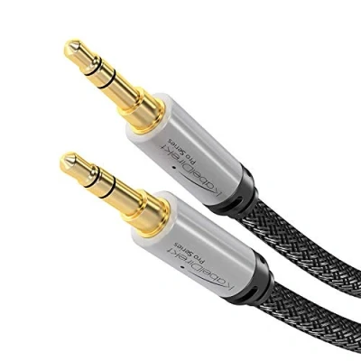 Obrázek KabelDirekt Aux kabel &amp; jack 3,5 mm, nerozbitné kovové pouzdro 2 m (kabel pro sluchátka, audio kabel, na jack, iPhone/mobil, iPad/tablet, MP3 přehrávač, auto, nylon)