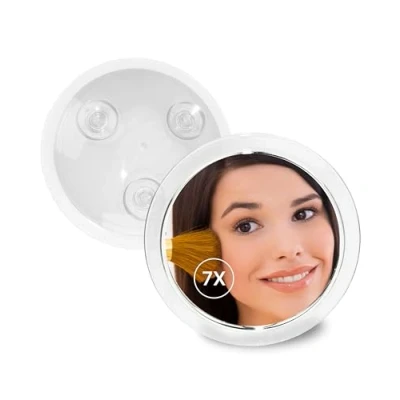 Obrázek make up zrcadlo se 7násobným zvětšením: Prémiové koupelnové kosmetické 19 cm kulaté s přísavkou, akrylové zrcátko na doma i cesty, vnitřní 15,5 Fantasia