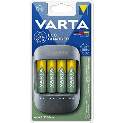 Obrázek VARTA nabíječka akumulátoru, vč. 4X AA 2100 mAh, baterií pro dobíjecí AA/AAA, Eco Charger, jednotlivé nabití, pouzdro z 50 % bioplastu