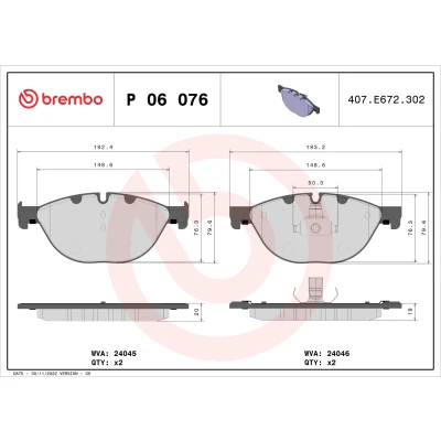 Obrázek Brembo P06076 přední brzdové destičky, počet 4