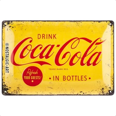 Obrázek Nostalgic Art Retro plechová cedule, 20 x 30 cm, Coca Cola Logo Yellow nápad na dárek pro fanoušky Coke, z kovu, vintage design