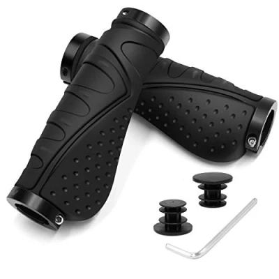 Obrázek REETEE rukojeti řídítek jízdního kola, guma, protiskluzové, ergonomické, řídítek, na řídítka kola s dvojitým zamykáním, 22 mm pro horská / jízdní (černé)