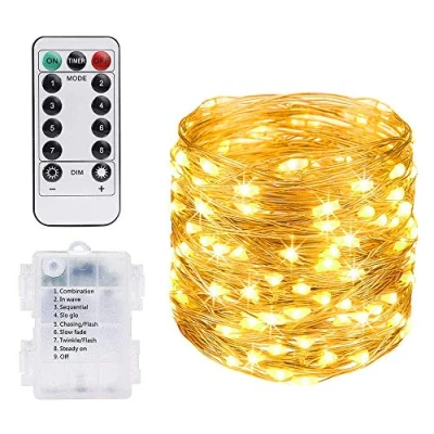 Obrázek Vicloon LED světelný řetěz, 10 m 100 měděný drát řetěz 8 režimů venkovní osvětlení vodotěsný IP68 s dálkovým ovládáním, baterie pro vnitřní/venkovní zahradu, party, Vánoce,