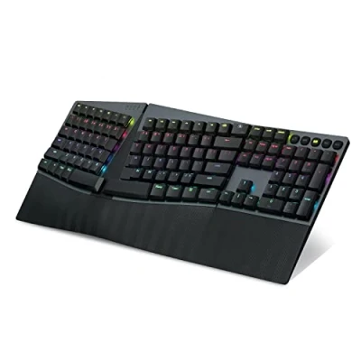 Obrázek Perixx PERIBOARD 835BL bezdrátová, ergonomická mechanická klávesnice, RGB podsvícení, plochý modrý tlačítkový spínač, připojení více zařízení, kompatibilní s Windows a Mac OS X, americká angličtina