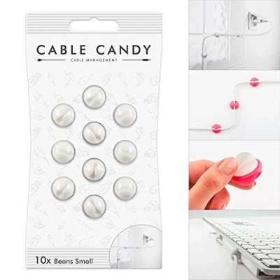 Obrázek CABLE CANDY Mini Beans 10 kusů držáků kabelů organizér kabelových svorek. vedení příslušenství Pro psací stůl, domácí kancelář, kancelář a auto. Samolepicí. kabely do 4 mm. Bílá