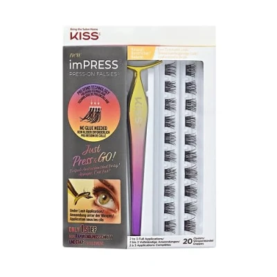 Obrázek KISS imPRESS Press On Falsies, samolepicí řasy, žádné lepidlo, umělé řasy Cluster, přírodní, 20 Cluster + aplikátor