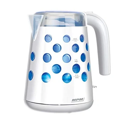 Obrázek MPM MCZ 86/C Elektrischer Wasserkocher 1,7 Liter, BPA freier Kunststoffbehälter, Kabellos, Abschaltautomatik, Beleuchteter Innenraum, Schwarz, 2200W, Kunststoff