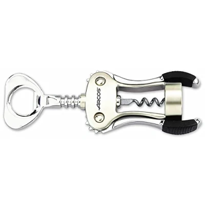 Obrázek ARCOS Manueller Korkenzieher 195mm aus Zinklegierung mit Flaschenöffner, Rutschfestes Utensil zum Öffnen von Wein und Bier, Farbe Silber