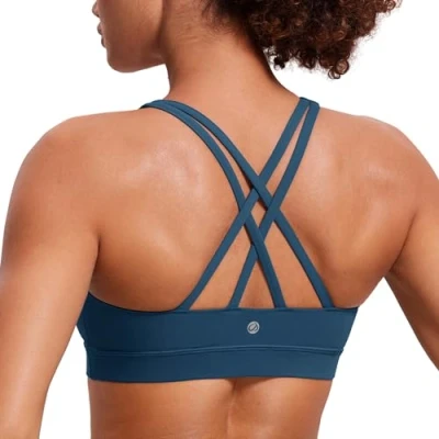 Obrázek CRZ YOGA Dámská bez kostic sportovní podprsenka křížená záda špagety top odnímatelné polštářky jóga Croptop, francouzského námořnictva