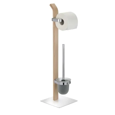 Obrázek WENKO Stand WC souprava Mod. Samona Nature, ze dřeva s chromovými akcenty, držák toaletního papíru &amp; toaletní štětka