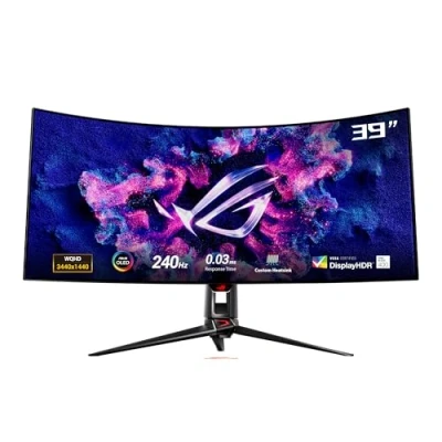 Obrázek ASUS ROG Swift OLED PG39WCDM 39 palců UWQHD zakřivený herní monitor 240 Hz, 0,03 ms GtG, G Sync, FreeSync, AdaptiveSync, 10 bit, DisplayHDR 400 KVM, 21:9, 3440x1440, DP 1.4, HDMI 2.1, 90W USB C,