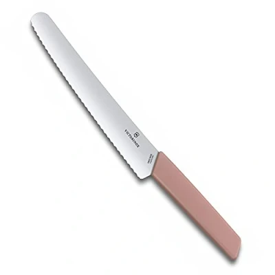 Obrázek Victorinox Swiss Moderní, profesionální nůž na chléb a cukrářský nůž, extra ostrá čepel, vlnitý brus, 22 cm, nerezová ocel, meruňková růžová