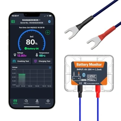 Obrázek 12V tester autobaterie automobil, Bluetooth 4. 0 monitor baterie 12 v zkoušečka zatížení reálném čase, zobrazení informací o bateriích vhodné pro Android iOS majitele automobilů, obytných