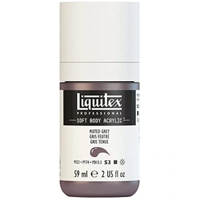 Obrázek Liquitex 1959505 profesionální akrylová barva Soft Body umělecká v krémové krycí konzistenci, vysoká pigmentace, stálobarevná a odolná proti stárnutí, 59 ml láhev tlumená šedá