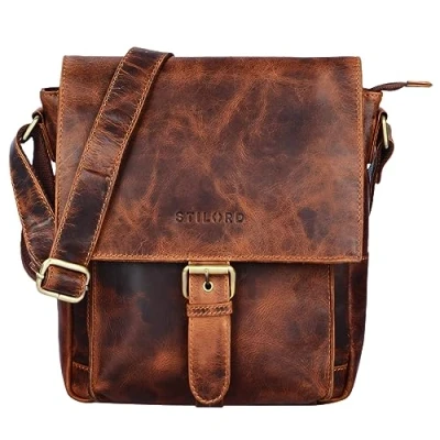 Obrázek STILORD &#039;Nevio&#039; pánská Taška kožená přes rameno malá Messenger Bag elegantní kabelka ve vintage designu pro 10. 1palcový tablet iPad pravá kůže, Kara Cognac,
