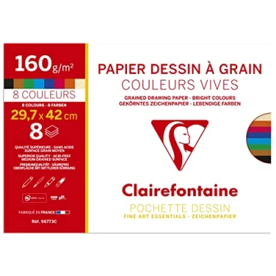 Obrázek Clairefontaine 96773C Packung mit 8 Bögen Zeichenpapier Etival Color, DIN A3, 160g, 1 Pack, intensive Farben sortiert, Papier, 29,7 x 42 cm
