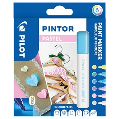 Obrázek PILOT PINTOR kreativní popisovače 6 kusů v M pastelové barvy barevné pro DIY projekty, téměř všechny povrchy, rychleschnoucí a dobře kryjící