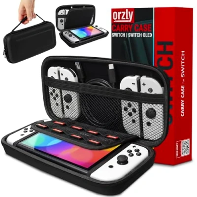 Obrázek Orzly Switch Tasche für Nintendo Switch/Switch OLED und Zubehör Stoßfeste Tragetasche Harte Schutzhülle, Reisetasche mit Aufbewahrung Konsole, Joycons, Spiele Schwarz