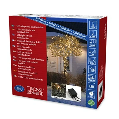 Obrázek Konstsmide Micro LED světelný řetěz, s multifunkčním, 120 jantarových diod, venkovní trafo 24 V, černý kabel 3615800