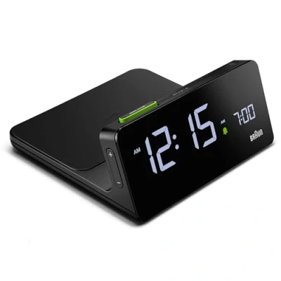 Obrázek Braun Digitální budík s VA LCD displejem, bezdrátový 10W Qi rychlonabíjecí podložka, automatické nastavení podsvícení, rychlé spuštění, pieptonový v černé barvě, model BC21B.