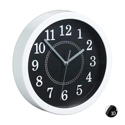 Obrázek Relaxdays Nástěnné hodiny kulaté, Ø 20 cm, malé k zavěšení, klasický design, provoz na baterie, vteřinová ručička, bílé