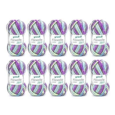 Obrázek Gründl Plstěná vlna color, (certifikováno Öko Tex, 100% střižní k plstění, 50 g / m, tloušťka jehlic: 8 9, 10 klubko á g), fialovo zelená vícebarevná, 31 x 32 6 cm