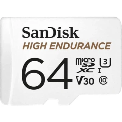 Obrázek SanDisk Paměťová karta High Endurance microSDXC 64 GB + adaptér (pro palubní kamery a soukromé bezpečnostní kamery, čtení 100 MB/s, V30 pro Full HD 4K videa)