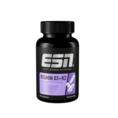 Obrázek ESN Vitamín D3 + K2, 120 kapslí, pro imunitní systém, kosti a získávání krve, testovaná kvalita, veganské vyrobeno v Německu