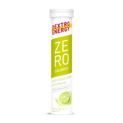 Obrázek DEXTRO ENERGY ZERO CALORIES LIMETTE 12 x 20 šumivých tablet (balení ks) přísada sodíku, hořčíku, chloridu, vápníku a draslíku pro elektrolytové nápoje, doplněk ke cvičení, bez cukru, veganské