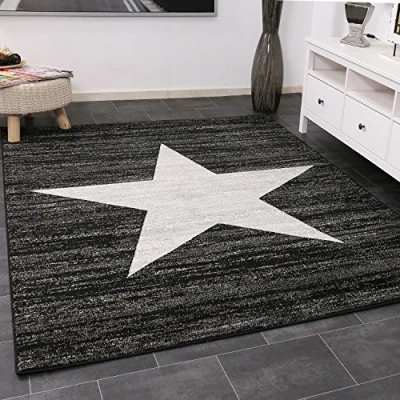 Obrázek Vimoda trendy koberec s krátkým vlasem, moderní, hvězda, vzor, melírovaný v červené a šedé certifikováno Öko Tex
