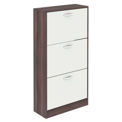 Obrázek Home Discount Schuhaufbewahrung Schuhschrank mit 3 Schubladen Schrank Pull Down Möbel aus Holz Einheit, Walnuss, Weiß